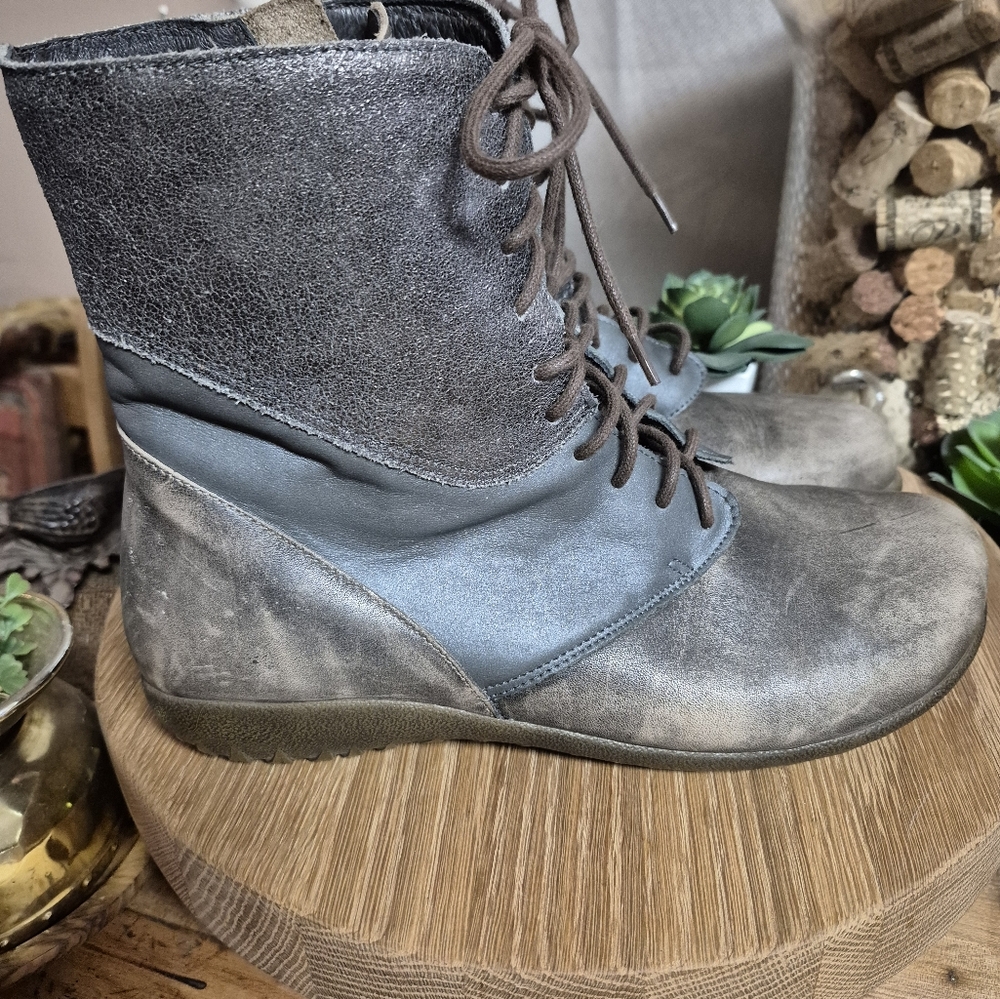 Naot Atopa Women's Size 10 (41) Volcanic Gray/Seal Brown Hash Suede LaceUp Boots - Picture 5 of 16